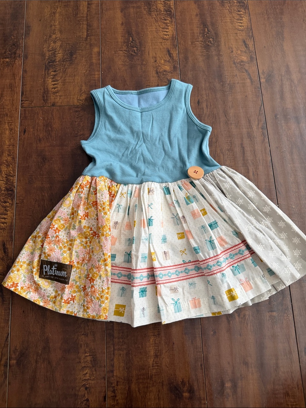 Platinum Matilda Jane Blue Tank Top Tunic with Multi-Print Skirt